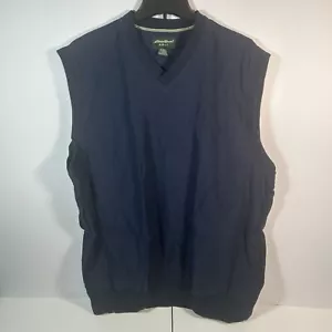 Eddie Bauer Mens L Navy Golf Pullover Sleeveless V-Neck Vest 100% Polyester - Picture 1 of 4