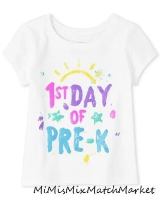 First (1st) Day of Pre-K Girls Graphic Tee White XS 4T Paint Splatter Design New - Image 1 of 2