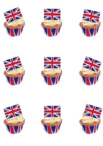Cake Toppers UNION JACK Themed 24 Stand Up Edible Premium Wafer Paper Toppers - Picture 1 of 9