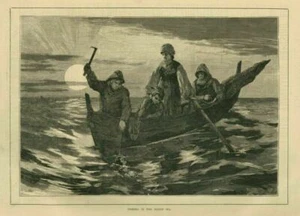 ANGELN IN DER NORDSEE NORDISCHER FISCHER MIT EINEM KLEP, UM DORSCHFISCHE INS BOOT ZU HAKEN - Bild 1 von 1