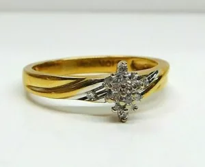 Beautiful Solid 10K Yellow White GOLD DIAMOND Cluster Engagement RING sz 7 women - Picture 1 of 12