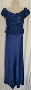 Montage Collection by Mon Cheri Silk Royal Blue Sequins Beads Long Dress Size 8 - Picture 1 of 7