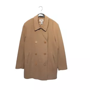 L.L. Bean Camel Brown Vtg Double Breasted Wool Cashmere Mix Overcoat - Size 14 - Picture 1 of 14