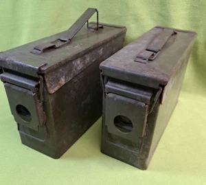 2 -Military Green Metal Amo boxes-need TLC- Have the Logo GP&F below the latch - Picture 1 of 9