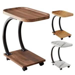 C-Shaped Side Table with Wheels Mobile End Table with Metal Frame Nightstand - Picture 1 of 22