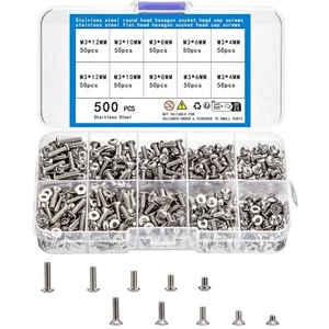 500PCS Metric Machine Screw Assortment Kit, Hex Button Head Cap, Hex Socket Flat - Picture 1 of 7