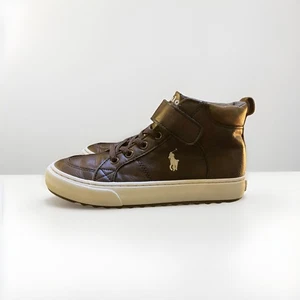 Polo Ralph Lauren Jaxson Young Boys Shoes Size 13.5 High, Color: Chocolate/Cream - Picture 1 of 10
