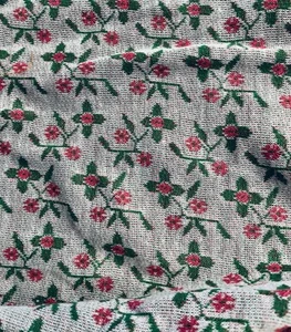 VTG MOD Woven Knit Fabric Minimal Stretch Green & Pink on Gray 44"x22" + Remnant - Picture 1 of 6