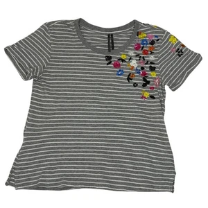 T-shirt Anthropologie a righe ricamate paillettes fiori taglia S - Foto 1 di 7