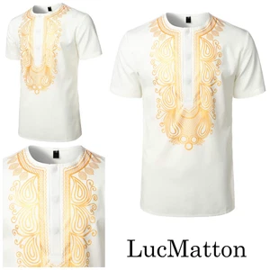 LucMatton Shirt Top Mens Size S African Traditional Dashiki Luxury Hidden Button - Picture 1 of 7