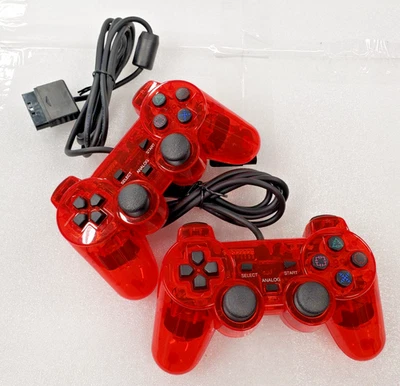 Controlador con cable 2 piezas para Sony PlayStation PS1/PS2 ROJO doble vibración. Gamepads Foto 1 de 4