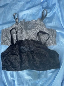 TWO OLGA Positively Pretty Lace Cami Bra Underwire 35263 Gray n Black Size 40D. - Picture 1 of 4