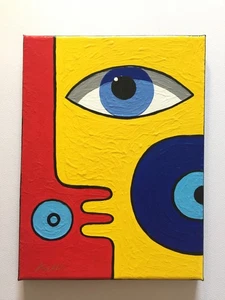 Original Painting Canvas 9.5x7" Abstract art Portrait Gift Home Decor ALEXA - Picture 1 of 1