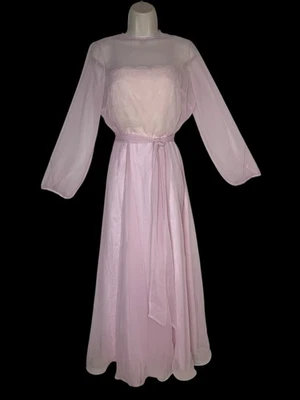 Vestido maxi Miss Elliette Califórnia década de 1960 rosa chiffon transparente vintage tamanho XS - Imagem 1 de 4