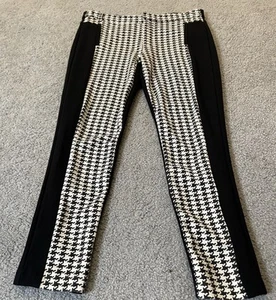 Y2K Bisou Bisou Houndstooth Leggings Womens 12 Black Pull On Slim Fit Athleisure - Picture 1 of 11