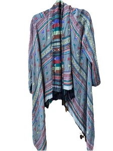 Angie Southwestern Decke drapiert Pullover offen gestreift Fransen mittel Boho bequem - Bild 1 von 8