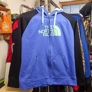 The North Face Full Zip Jacket Womens Large Blue Hooded Fleece Color Block Dome - Picture 1 of 10
