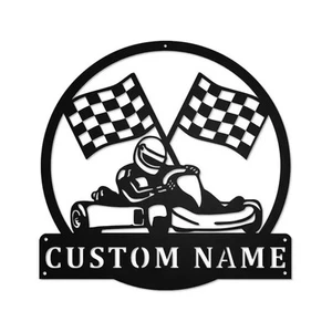 Personalized Go Kart Racing Sports Metal Name Sign Decorative Wall Art Gift - Picture 1 of 5