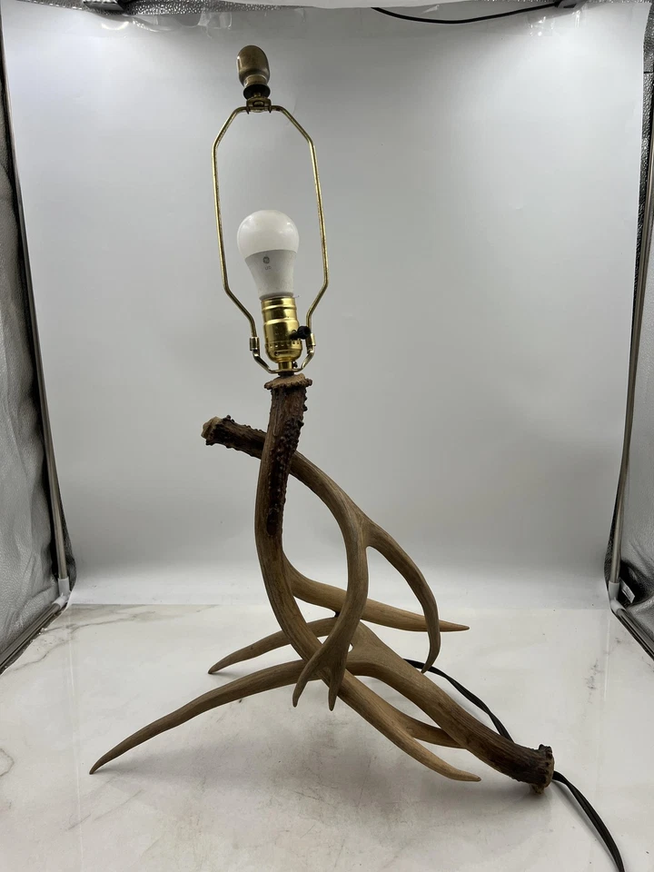 Lámpara de mesa rústica con astas de ciervo decoración de cabaña astas reales iluminación de 22" de alto Foto 1 de 4