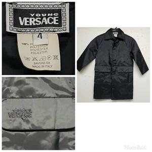 Vintage YOUNG VERSACE Overcoat Jacket Boys Size 4 Black MADE IN ITALY - Picture 1 of 12