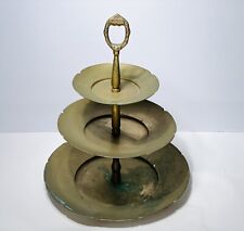 Vintage 3 Tiered Solid Brass Trays 11 inches Tall Mini - Made in Korea