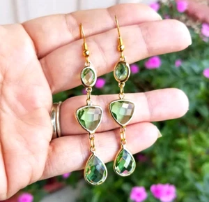 14 Karat Gold Peridot Ohrringe, Gold Peridot Ohrringe, Peridot Ohrhänger - Bild 1 von 7