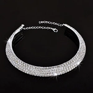 RHINESTONE BLING WRAP CHOKER NECKLACE SILVER TONE FULLY CRYSTAL COLLAR CH449S - Picture 1 of 3