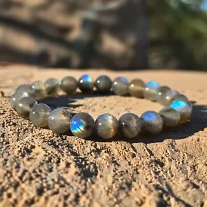 Braccialetto Perline Pietra Labradorite 8 mm Pietra Preziosa Naturale Cristallo Stretch - Foto 1 di 3
