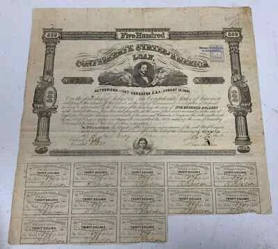 Type 55, Ball 68,1862 $500 Confederate  Loan with Dutch Tax & Bondholder Stamps - Image 1 of 2