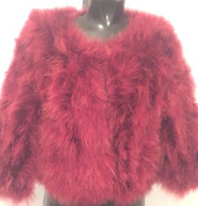 Luxury Women 100% Real Soft Ostrich Feather Fur Ladies Jacket In Wine Colour