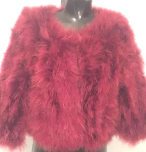 Luxury Women 100% Real Soft Ostrich Feather Fur Ladies Jacket In Wine Colour - Picture 1 of 3