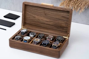 Scatola orologio noce personalizzata, 8-10 slot fatta a mano legno inciso watch box - Foto 1 di 9