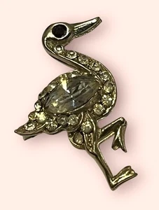 Broche de pájaro vintage ART DECO garza cigüeña garceta cristal estrás ojos rojos - Imagen 1 de 6