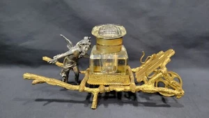 Rare Antique Silver FAIRY with Brass One Wheel Cart Inkwell - Picture 1 of 12
