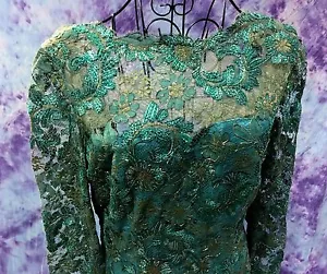 Vintage 60's Claire Dratch Gatsby Style Lace Mermaid Maxi Dress Gown S/M - Picture 1 of 9