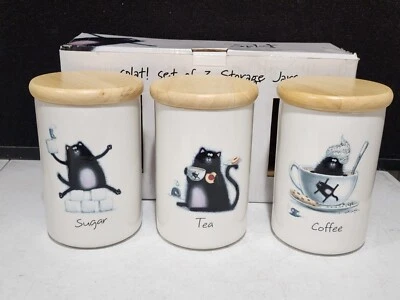 RARO NUEVO Portmeirion Rob Scotton's PLAT CAFÉ TÉ AZÚCAR LATAS FRASCOS CON TAPAS Foto 1 de 4