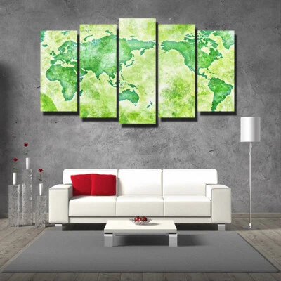 World Map Set Of 5 Pcs Puzzle Thin Canvas Poster Art Home Bar Wall Decor 10 - Image 1 of 4