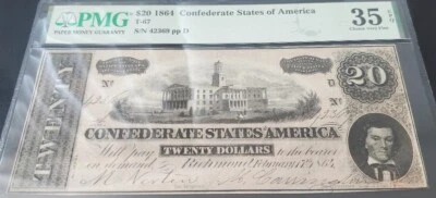 1964 Confederate States of America T67 Choice Fine $20 S/N 42369 ppD Exceptional - Image 1 of 4