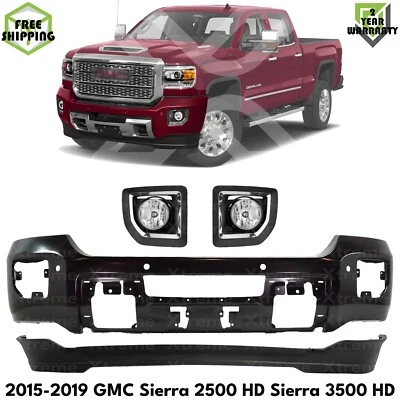 Front Bumper Paintable & Fog Lights Kit For 2015-2019 GMC Sierra 2500 HD 3500 HD Foto 1 de 4