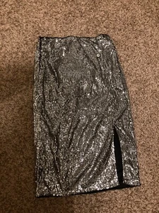Shein Bizwear Silber Pailletten Rock Large Pencil Midi Neu ohne Etikett NEU gefüttert Reißverschluss Seite - Bild 1 von 4