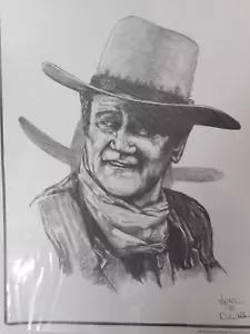 Stampa disegno a matita Dale Adkins Art John Wayne nero bianco 11x14 pronta da incorniciare - Foto 1 di 4