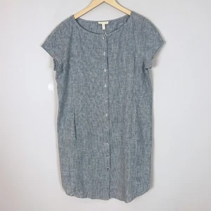 NEW Eileen Fisher Chambray Hemp Shirt Dress Mini Stripe Size Medium Women's - Picture 1 of 5