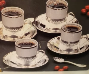 NEW Maurice Duchin Demitasse Cups Set of Four, Silver Plate & China (66A) - Picture 1 of 7