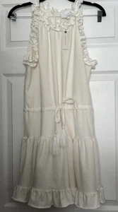 Anthropologie Dress Med Off-White Knit Short Ruffles Drawstring Coastal New w/ta - Picture 1 of 17