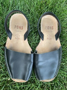 Sandalias Pons Avarcas Talla 10 Correa al Tobillo España Punta abierta Negras Boho - Imagen 1 de 8