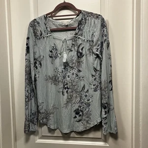 Lucky Brand Mujer Talla Pequeña Manga Larga Floral Azul Claro Campesino Top - Imagen 1 de 11
