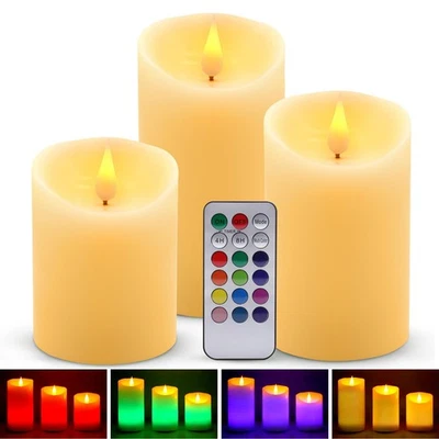 Paquete de 3 velas LED sin llama luz ALED blanco cálido más multicolor Wa real Foto 1 de 4