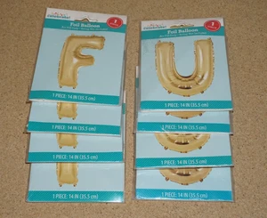 (8 Set) Way To Celebrate Gold Foil Balloon Letter F + U - 4 of each | Party Fun - Picture 1 of 2