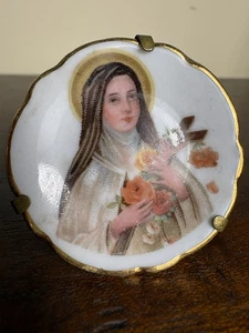 Vintage Limoges Porzellan Miniatur Portrait Teller Heilige Therese von Lisieux Gold - Bild 1 von 4