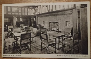 CUNARD LACONIA, POSTCARD, FIRST CLASS SMOKING ROOM.  - Picture 1 of 2